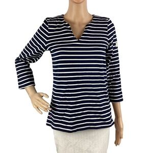 Joules Harbour Notch Neck Top Size 6 Blue White Stripe